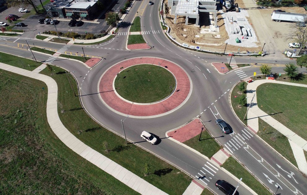 Kalamazoo Roundabout Aerial With Buildings