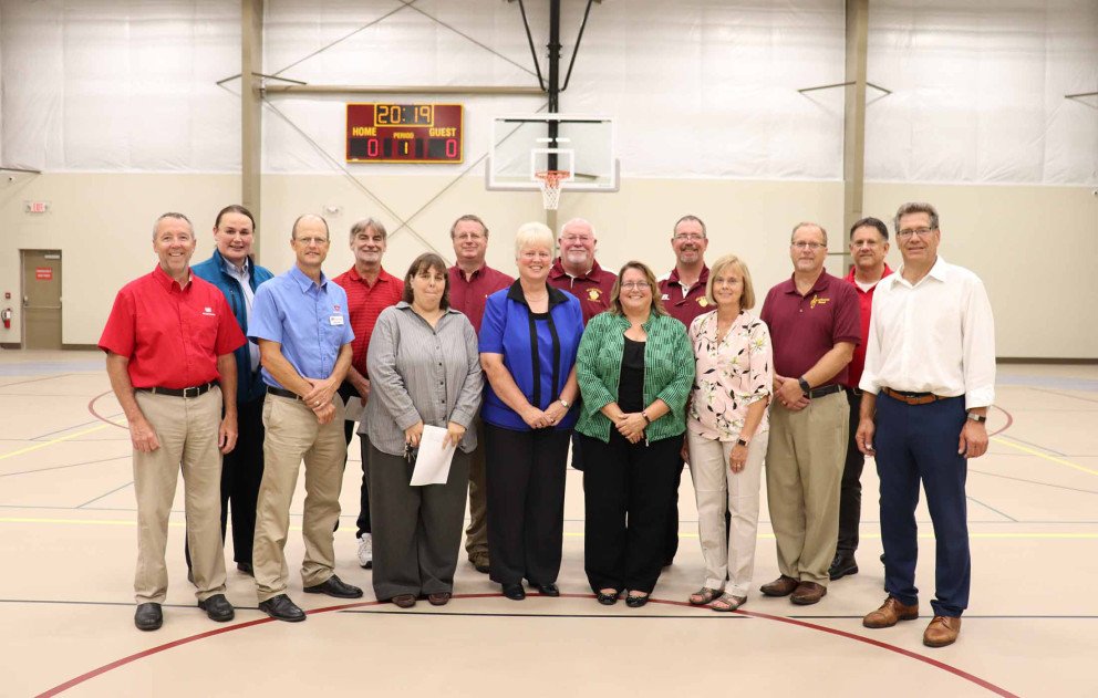 Brandywine Gym with School Superintendent Board Members Wightman Staff