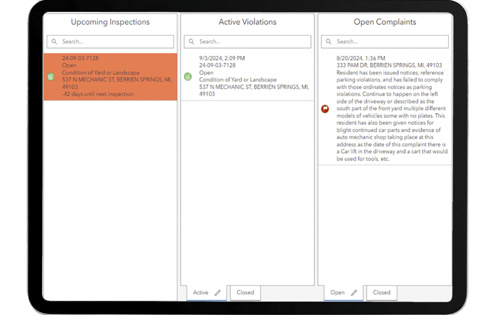 Ordinance Enforcement GIS Dashboard iPAD