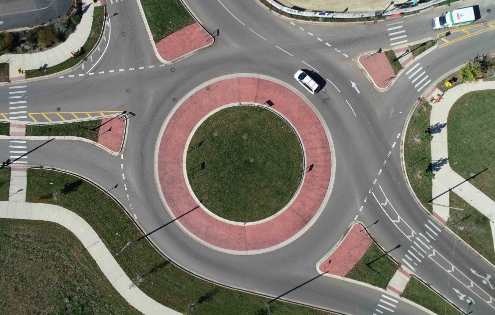 Kalamazoo Roundabout Aerial With Car