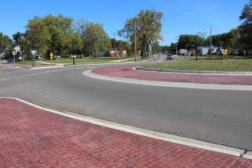 Kalamazoo Roundabout brick sidewalk