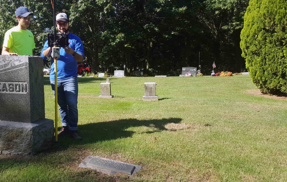 Cemetery Mapping Staff with GPS Equipment